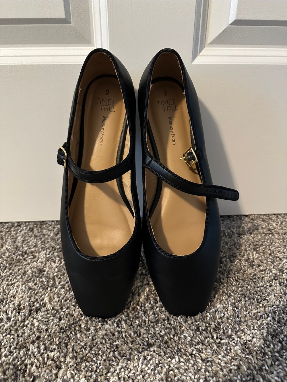 Time and Tru Black Mary Jane Flats with Buckle Strap